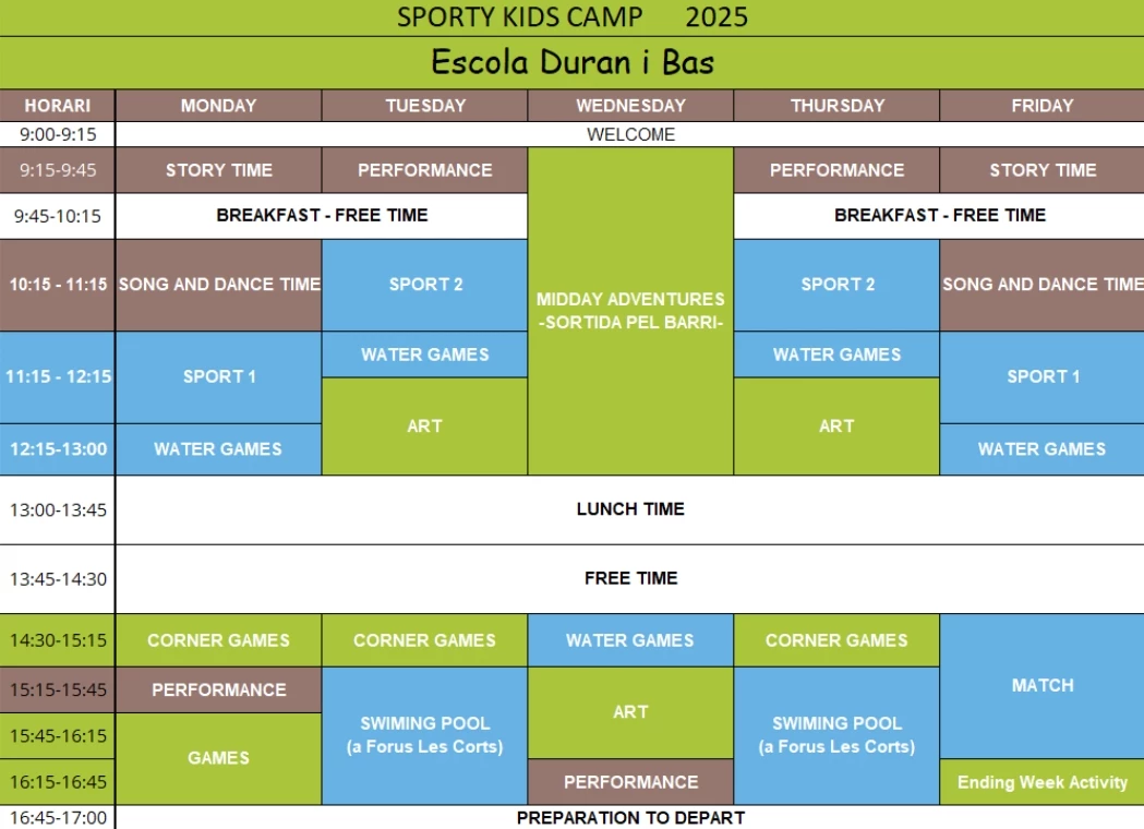Timetable Sporty Kids Camp