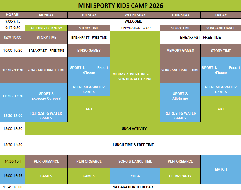 Timetable Sporty Kids Camp